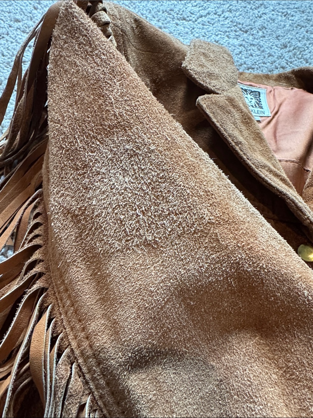 Vintage Union Made Anne Klein Camel Western Suede Fringe Jacket Size 6 - Picture 11 of 11
